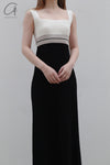 SWAYING/KNIT seamless contrasting color square collar vest skirt SW23SS2L04 black/white/linen